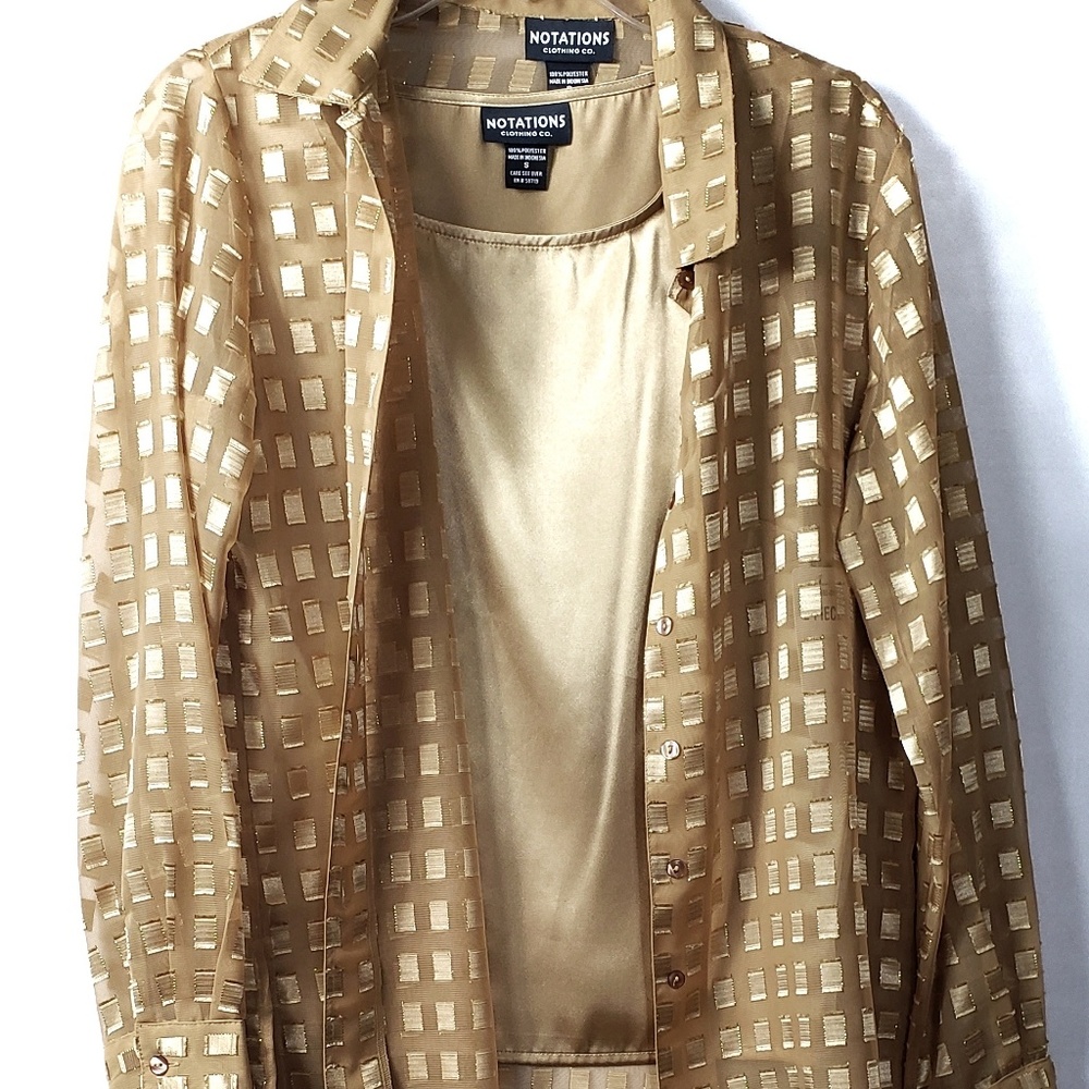 Notations Women's 2 piece gold blouse Sz S